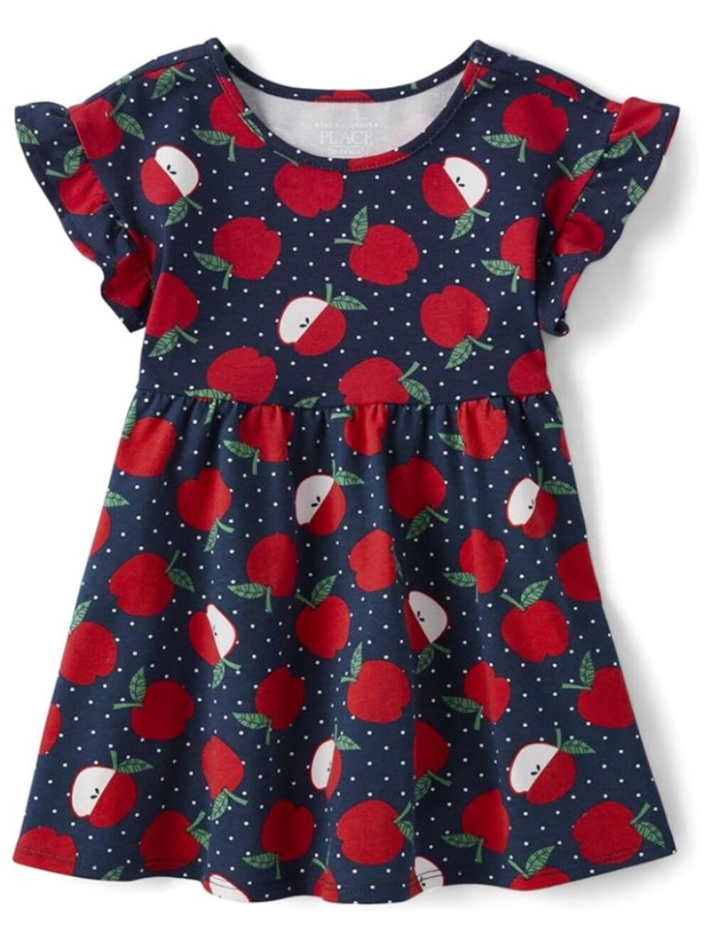 The Children's Place Navy Dress with Red Apple Print 3T